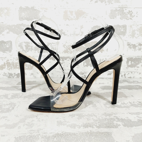 New SCHUTZ Aisha Black Square Toe Transparent Strap High Heel Sandals O76 - Picture 4 of 12